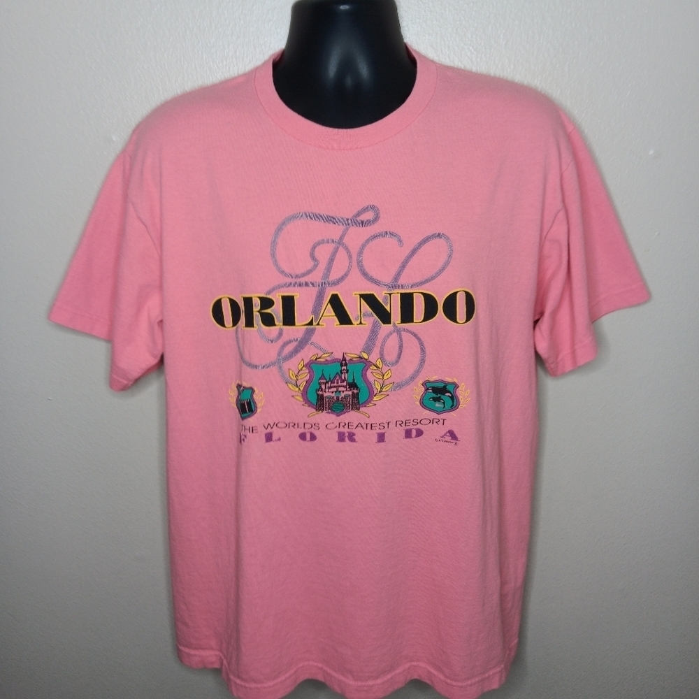 VTG 90s Orlando Adult Large T-shirt Salmon Pink Resort Vacation Tee Murina USA
